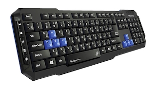 Клавиатура Qumo "Desert Eagle".Dragon War 104 клавиши+10мультимедиа.Голубым цветом выделены клавиши ASWD и клавиши направления