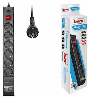Сетевой фильтр Buro BU-SP1.8_USB_2A-B 1.8м (6 розеток) черный