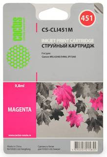 Картридж струйный Cactus CS-CLI451M пурпурный для Canon MG 6340/5440/IP7240 (9,8ml)