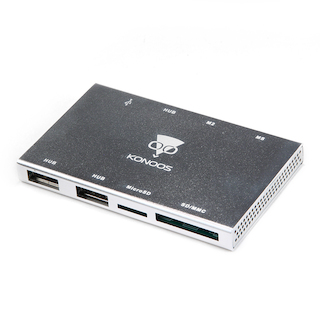 Картридер USB 2.0 Konoos UK-38, 4 разъема для карт памяти (SD/SDHC/MMC/Memory Stick (MS)/microSD/TF/M2), алюминий, блистер
