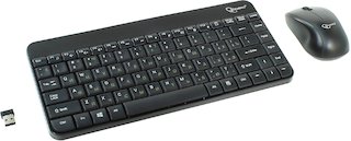 Комплект клавиатура + мышь Gembird KBS-7004,черный, 2.4ГГц/10м,1200DPI, 12 доп.клавиш, мини-приемник- USB