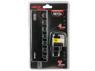 Разветвитель USB 3.0 Ginzzu GR-388UAB (7 портов (4+3), БП)