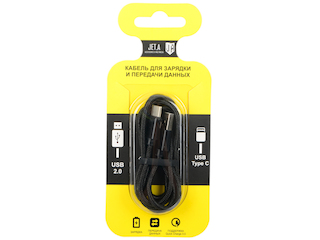 Кабель Type-C Jet.A JA-DC31 1м черный (в оплётке, поддержка QC 3.0, пропускная способность 2A)