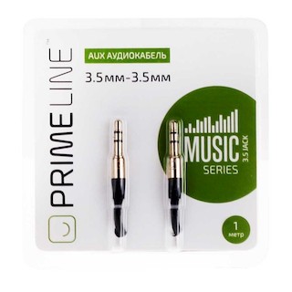 AUX аудиокабель Prime Line 3.5мм - 3.5мм, алюминиевые коннекторы, 1м, черный, (7003)