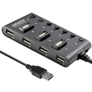 Разветвитель USB 2.0 Ginzzu GR-487UB (7 портов, Black)