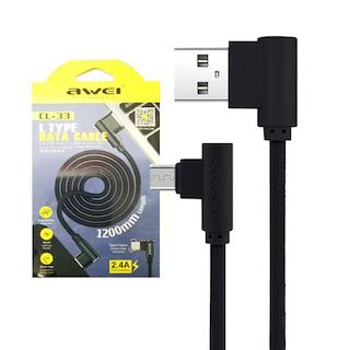 Кабель AWEI CL-33 Type-C 1.2m текстильный (черный)