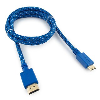 Кабель HDMI-miniHDMI Konoos KC-HDMICnbl, 1м, v1.4, 19M/19M, нейлоновая оплетка, синий, позол.разъемы, коробка
