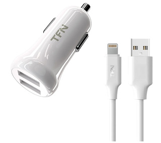 Автомобильное з/у TFN USB,с кабелем Lighting 8-pin, 2.4A White (TF N-CC2U24ALIGWH)