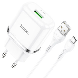 Сетевое з/у Hoco N3 + Кабель Type-C 18W QC3.0 1m White