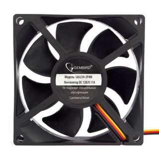 Вентилятор Gembird 80x80x25, гидродинамический, тихий, 3 pin/4pin Molex, провод 30 см