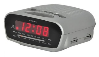 Радиобудильник Supra SA-22FM серебристый с красным