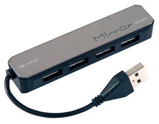 Хаб USB 2.0 Qumo Mirror " Зеркальная поверхность", 4 порта, кабель 10 см, размеры 95х141х20 мм