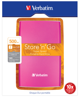 Жесткий диск Verbatim USB 500Gb [53025] Store'n'Go (5400rpm) 8Mb 2.5" (розовый) USB 3.0