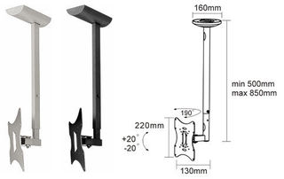 Кронштейн ARM Media LCD-1000 для ТВ 10"-37", потолочный, 2 ст. наклон, до 30 кг, СЕРЕБРО