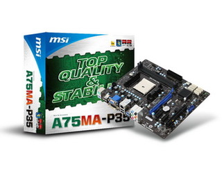 Материнская плата MSI A75MA-P35 sFM1 /A75/ 2xDDR3, 1xPCI-E,VGA,DVI,GbLAN,SATA RAID,mATX
