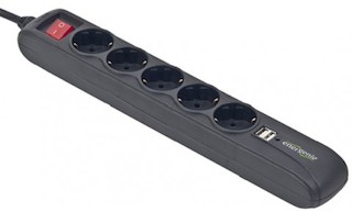 Удлинитель "Energenie" SPG5-U-5 16A с двумя USB и 5 евророзетками 1,5м чёрный