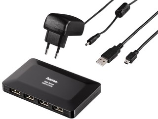 Хаб USB Hama H-78472 Концентратор USB 2.0 1:4 активный черный