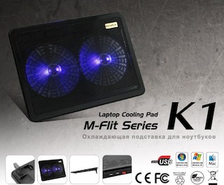 Подставка для ноутбука GlacialTech M-Flit K1 black 800rpm/2xfan/2xUSB/2xLED (CN-MFK1A000AC0001)