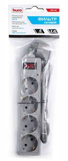 Сетевой фильтр Buro 400-1.4M 1.4м (4 розетки) серый