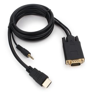 Переходник HDMI-VGA Cablexpert A-HDMI-VGA-03-6, 19M/15M + 3.5Jack, 1.8м, черный, позол.разъемы, пакет