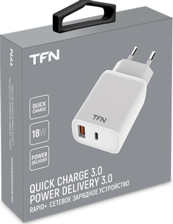 Сетевое з/у TFN Rapid с USB/TypeC, QC3.0, 18W, без кабеля White (TFN-WCRPD18WQCPDWH)