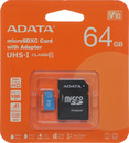 Флеш карта microSDHC 64Gb Class10 A-Data AUSDX64GUICL10A1-RA1 Premier + adapter